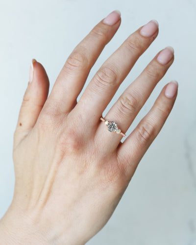 Round Half Pave Salt & Pepper Diamond Ring with Round White Diamonds and Accent Diamonds