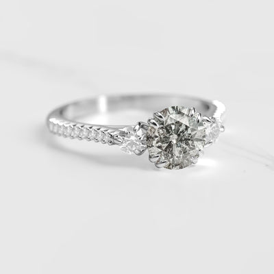 Round Half Pave Salt & Pepper Diamond Ring with Round White Diamonds and Accent Diamonds