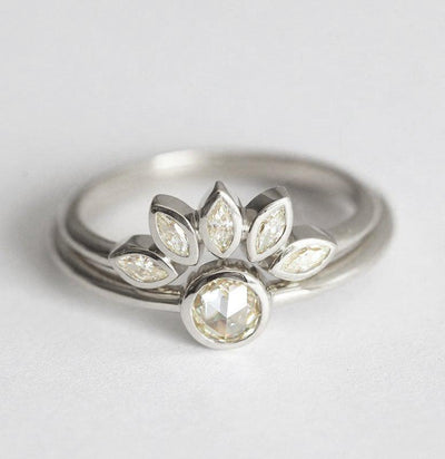 Round Rose Cut Diamond Ring Set With Marquise Diamond Crown-Capucinne