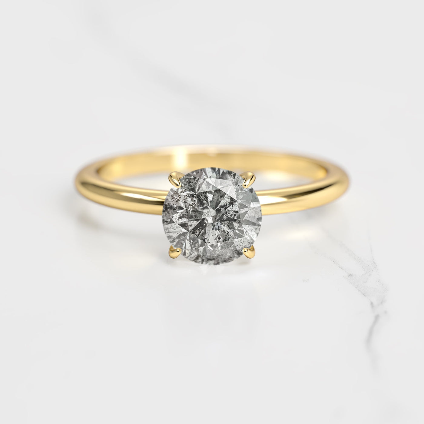 Round Solitaire Salt & Pepper Diamond Ring