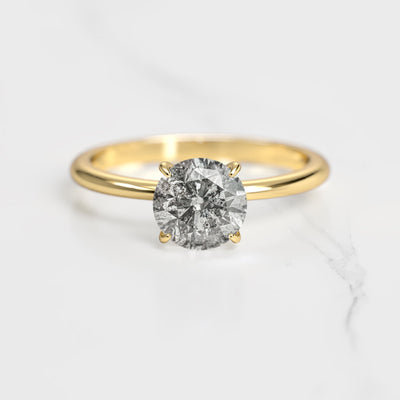 Round Solitaire Salt And Pepper Diamond Ring