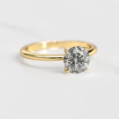 Round Solitaire Salt And Pepper Diamond Ring