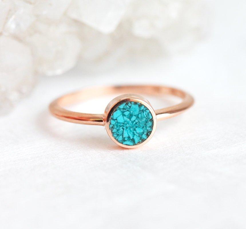 Round Turquoise Solitaire Engagement Ring