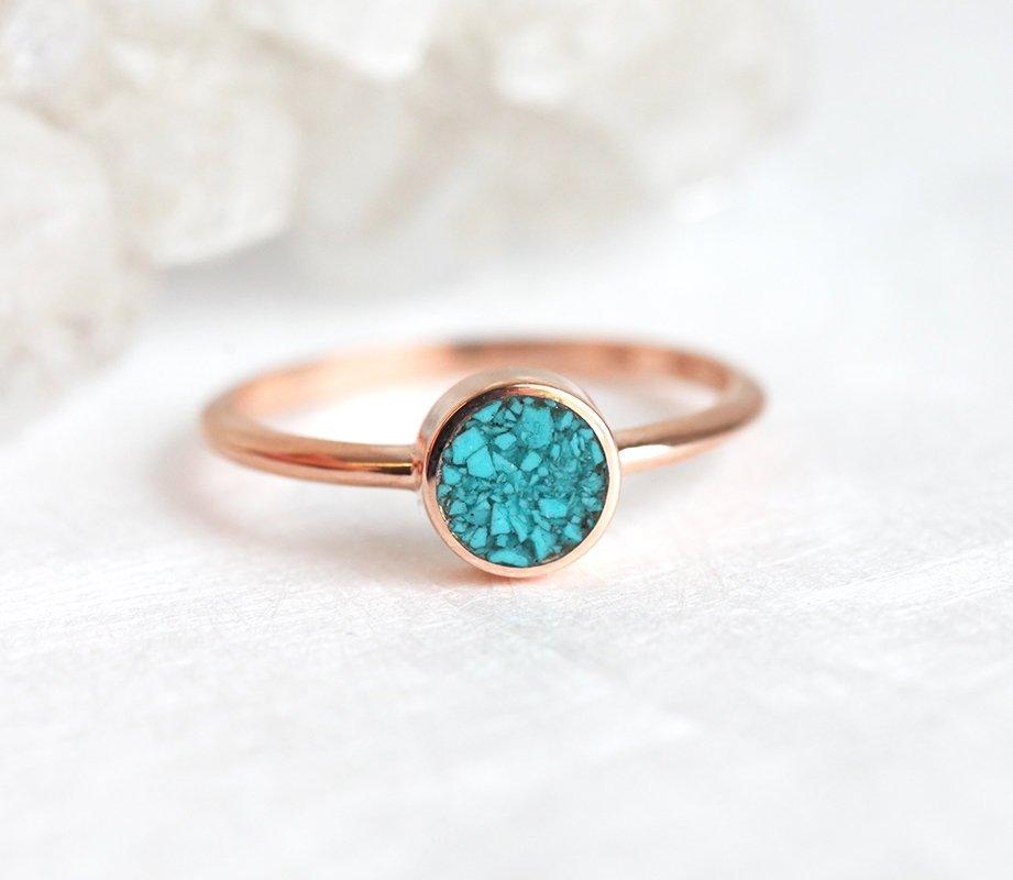 Round Turquoise Solitaire Engagement Ring