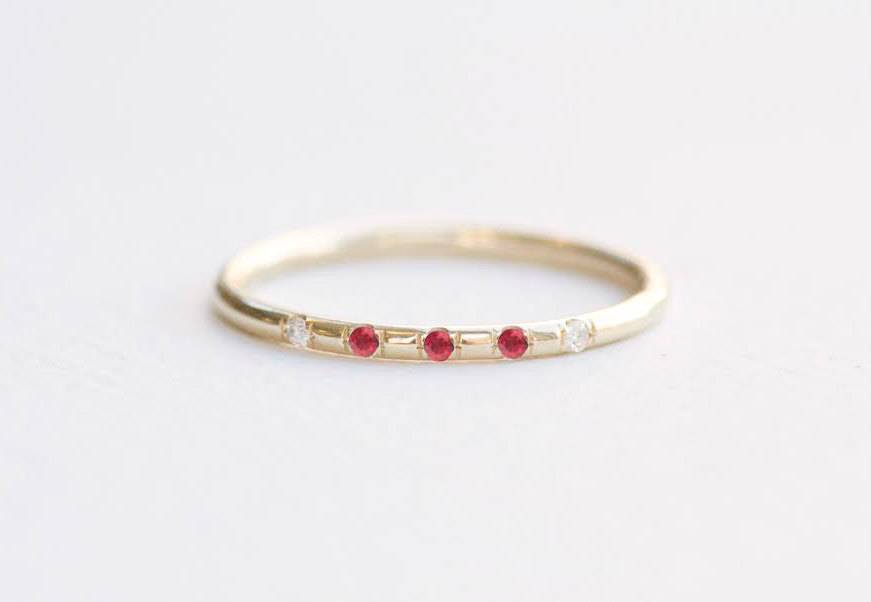 Round Ruby Ring with Side White Diamonds
