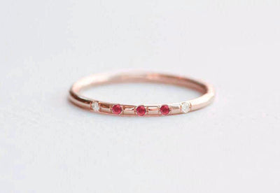 Round Ruby Ring with Side White Diamonds
