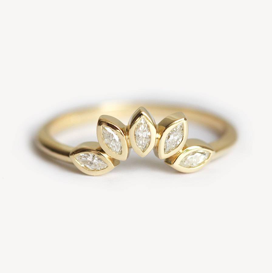 Marquise Cut and Round White Diamonds Flower Ring