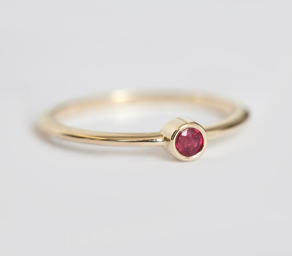 Simple Round Ruby Solitaire Gold Ring