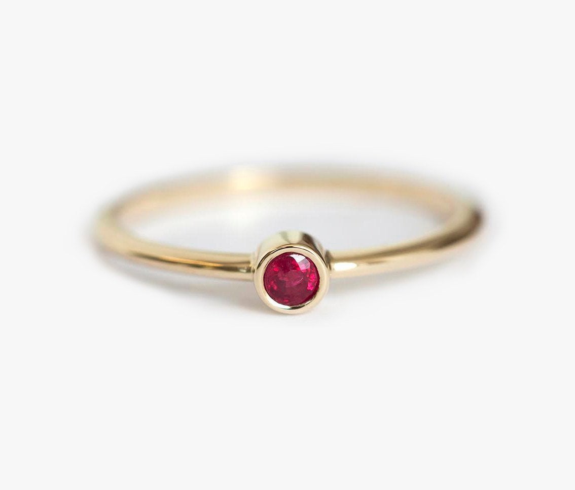 Simple Round Ruby Solitaire Gold Ring