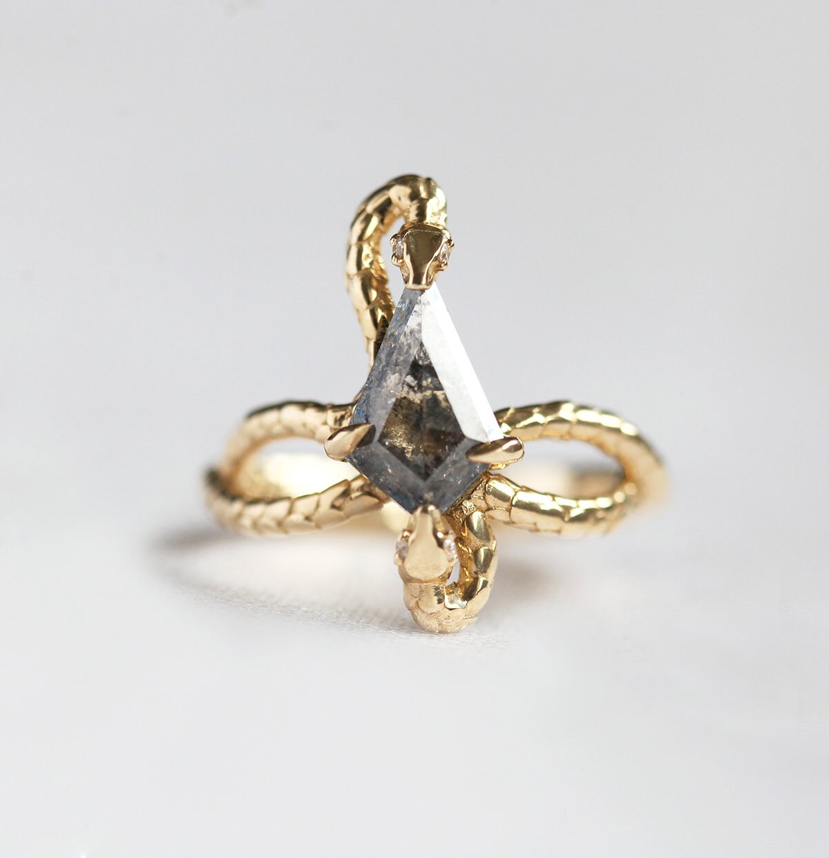 Kite Salt & Pepper Diamond Ring with Unique Gold Snake Band