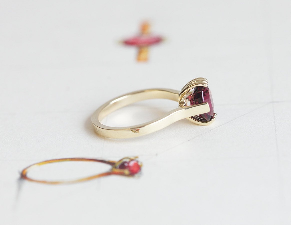 Oval Garnet Solitaire Ring