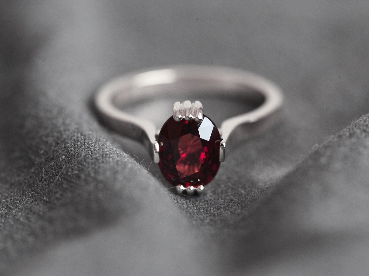 Oval Garnet Solitaire Ring