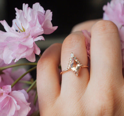 Gray Kite Salt & Pepper Diamond Engagement Ring Set with Side Round and Pear-Cut White Diamonds