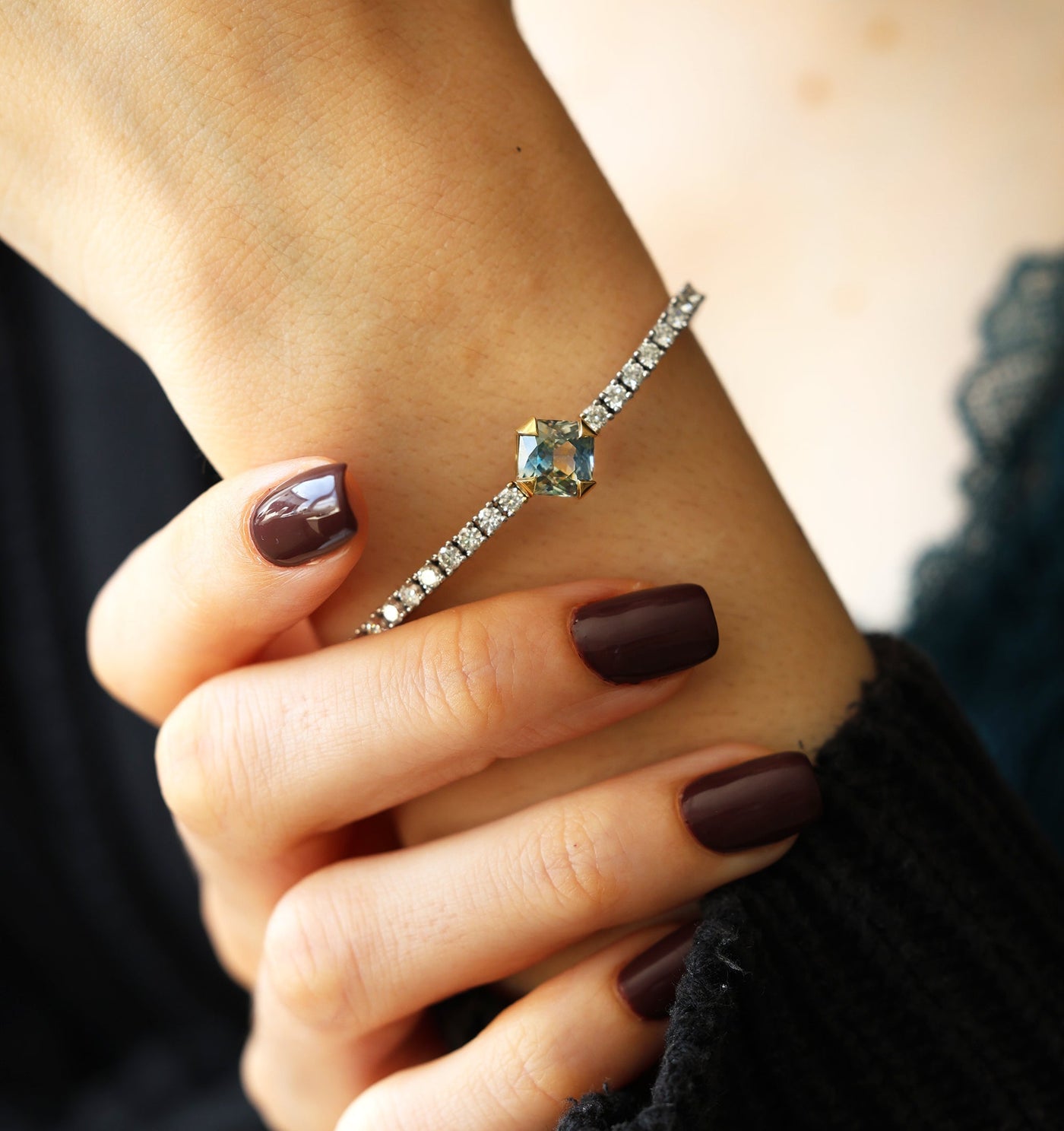 Sapphire diamond tennis bracelet 18k gold