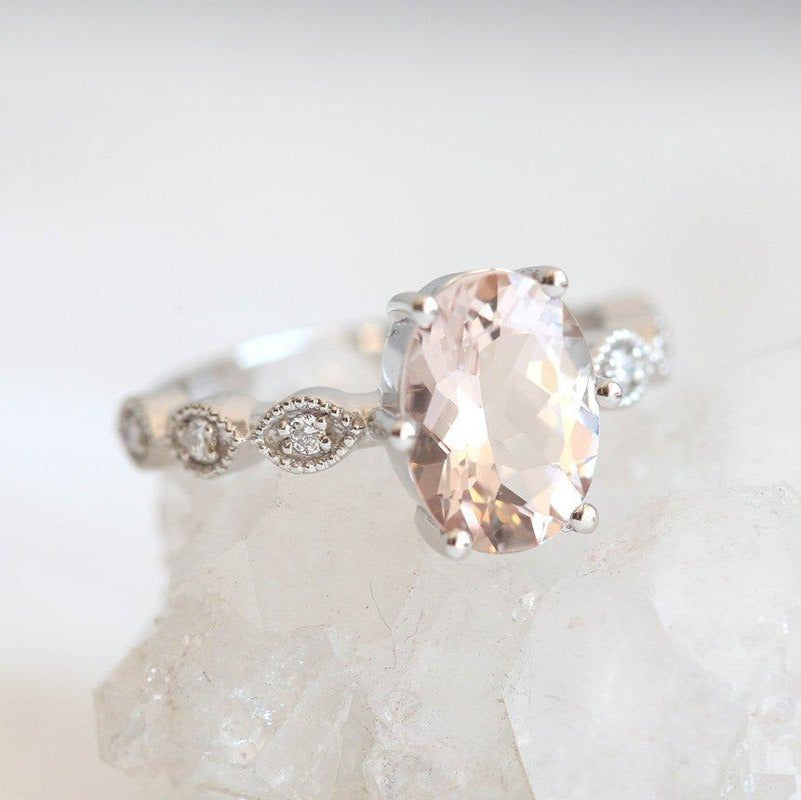 White Oval Morganite Ring