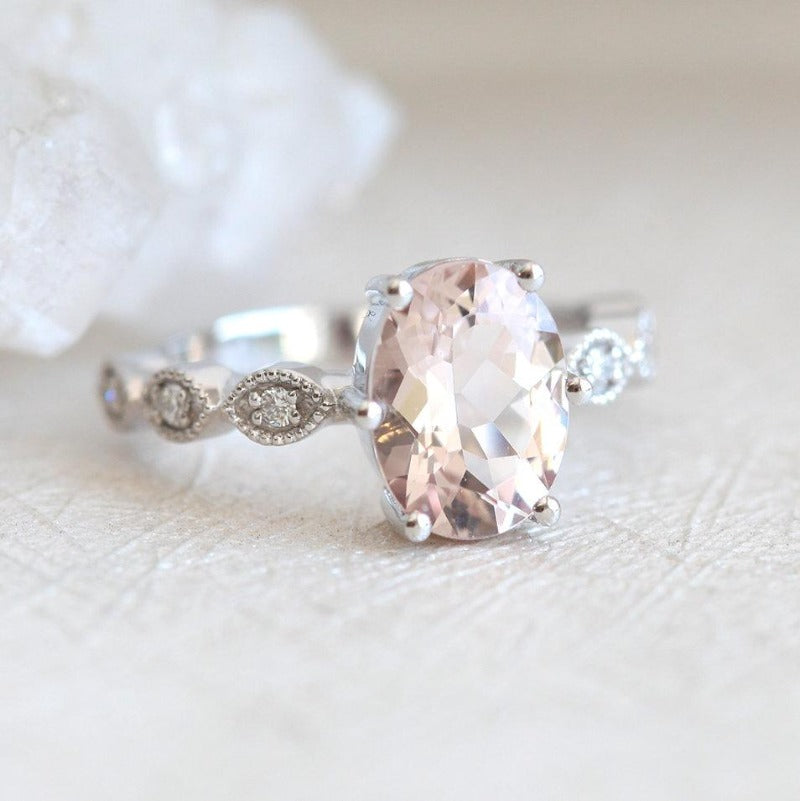 White Oval Morganite Ring