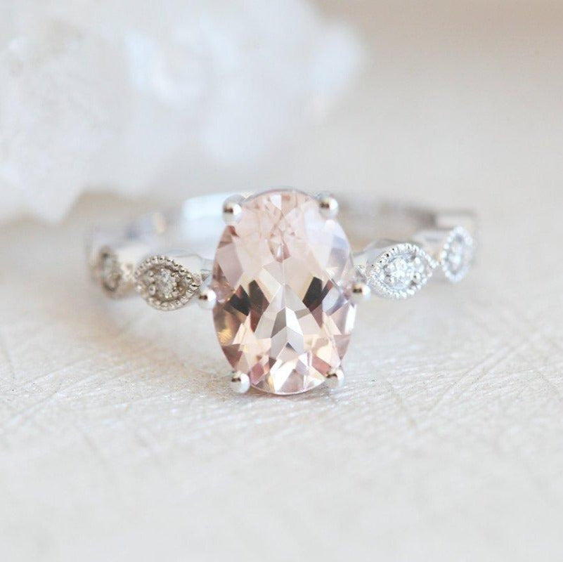 White Oval Morganite Ring