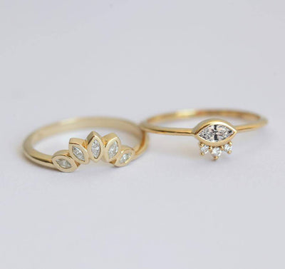 Set: Marquise Diamond Engagement Ring & Matching Crown Band-Capucinne