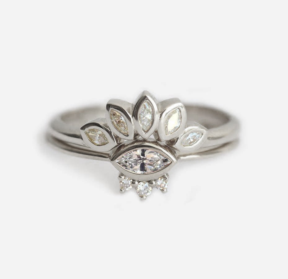 Set: Marquise Diamond Engagement Ring & Matching Crown Band-Capucinne