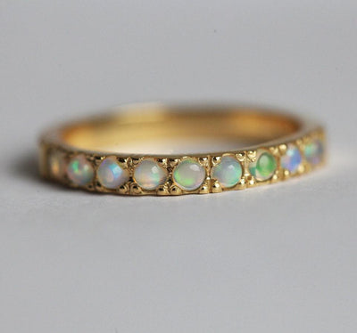 Round Opal Eternity Yellow Gold Band