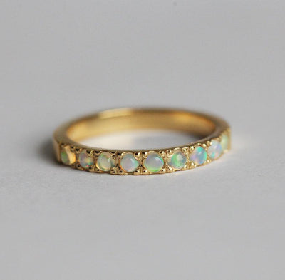 Round Opal Eternity Yellow Gold Band