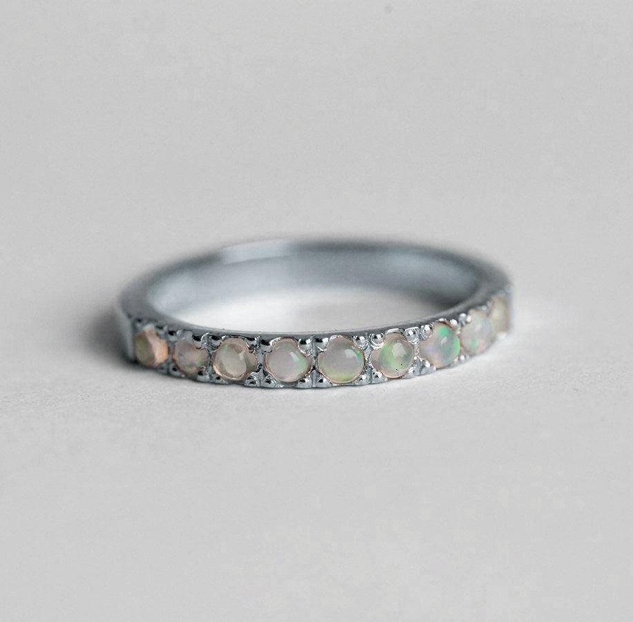 Round Opal Eternity White Gold Band