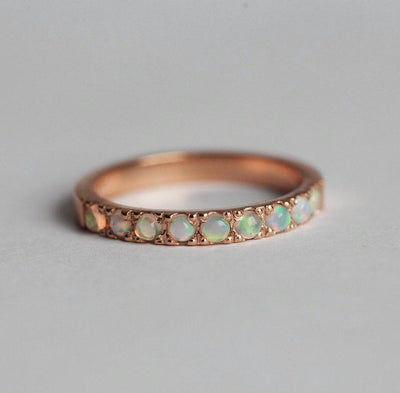 Round Opal Eternity Rose Gold Band