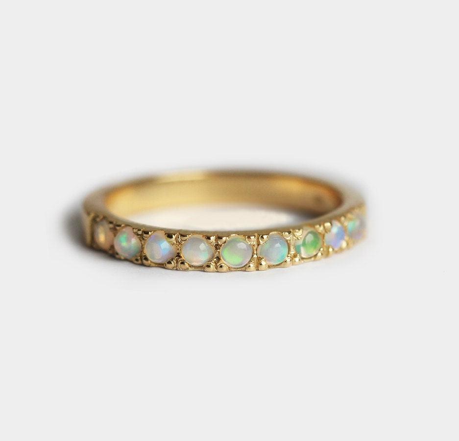 Round Opal Eternity Yellow Gold Band