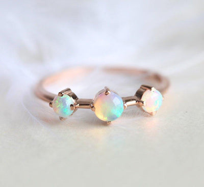 Three-Stone Round Opal Rose Gold Ring