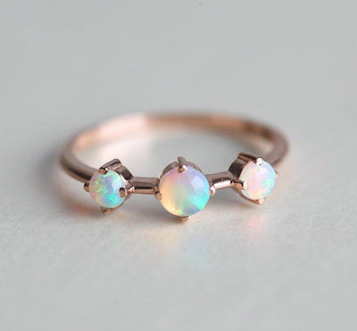 Three-Stone Round Opal Rose Gold Ring