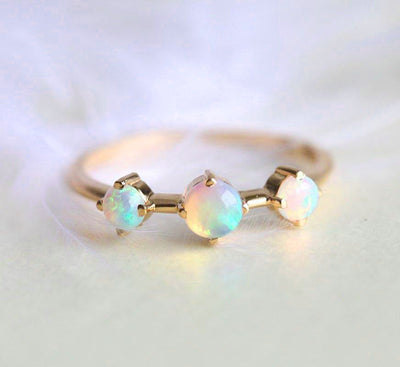 Three-Stone Round Opal Yellow Gold Ring