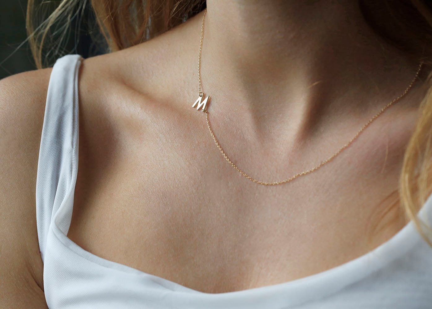 Sideways Initial Necklace, Gold Letter Necklace – Capucinne