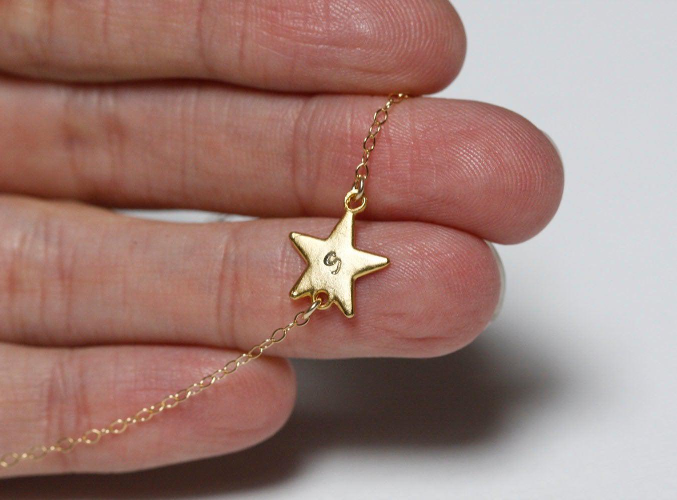 Gold star necklace with personalized sideways initials