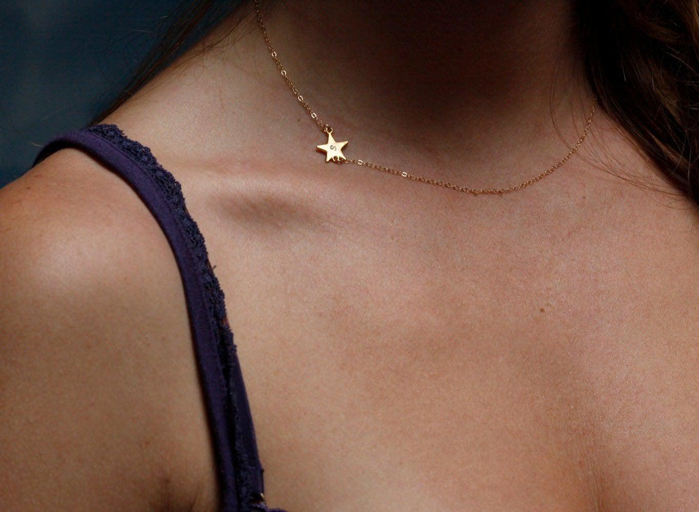 Gold star necklace with personalized sideways initials