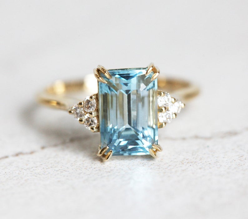 Gold Aquamarine Engagement Ring