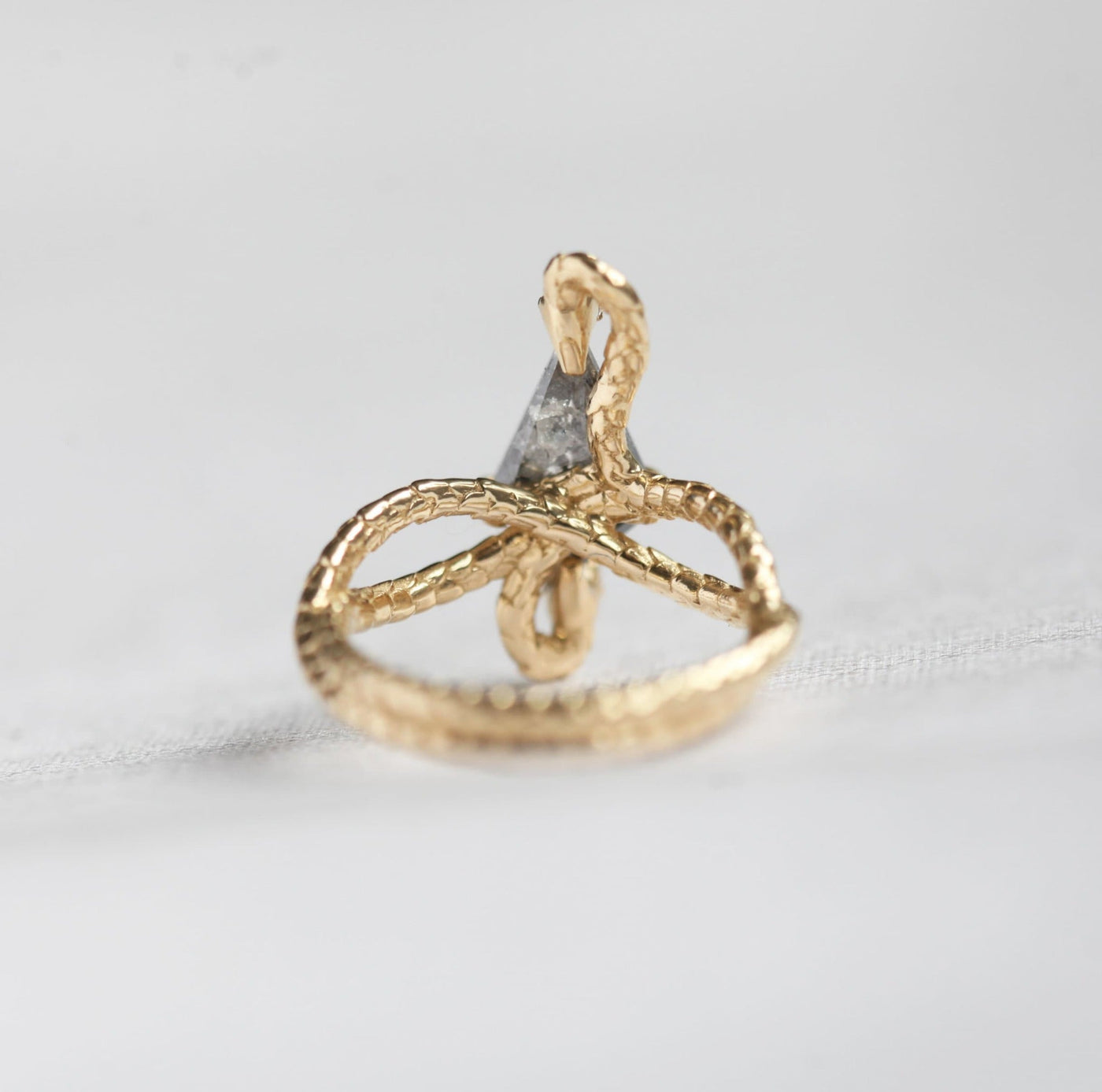 Kite Salt & Pepper Diamond Ring with Unique Gold Snake Band