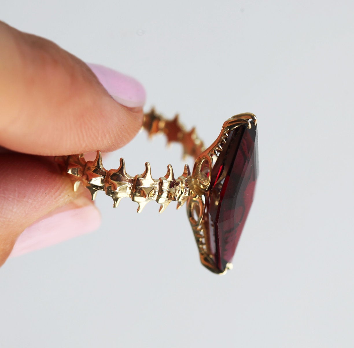 Snake Skeleton Red Garnet Ring