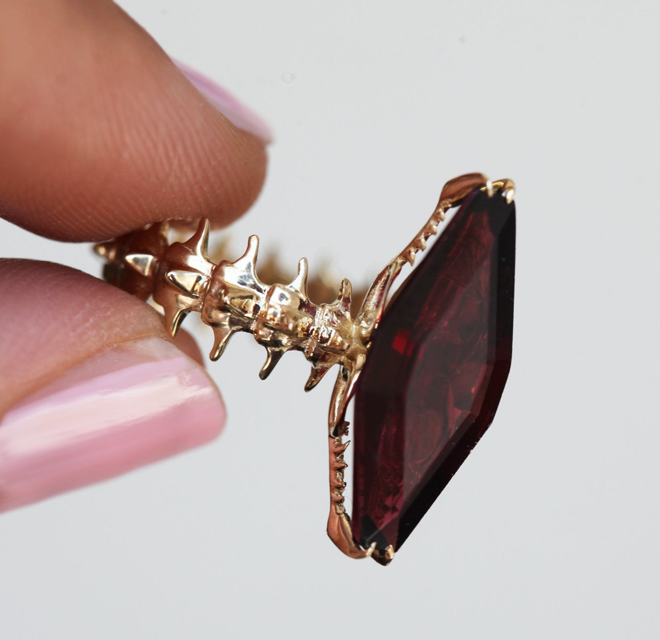 Snake Skeleton Red Garnet Ring