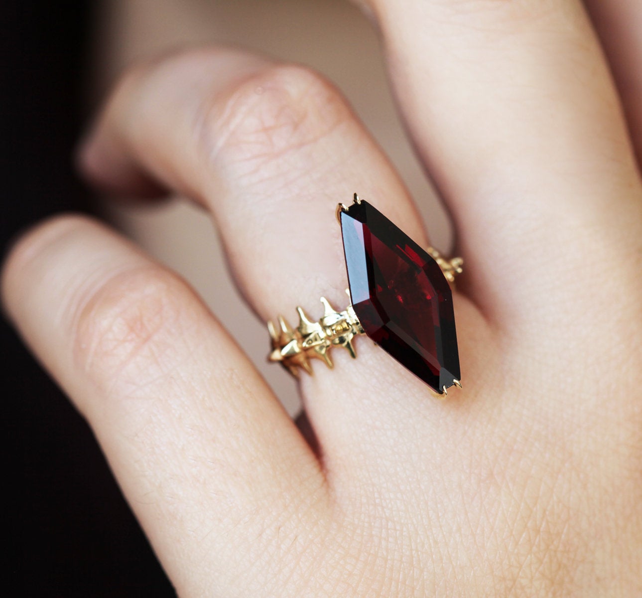 Snake Skeleton Red Garnet Ring