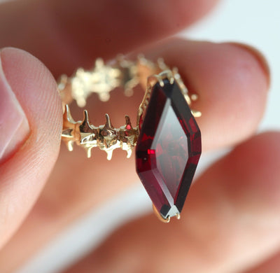 Snake Skeleton Red Garnet Ring