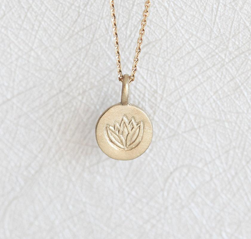 Gold lotus flower disc chain necklace