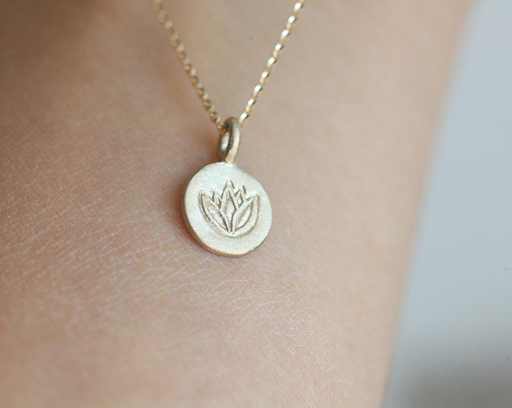 Gold lotus flower disc chain necklace