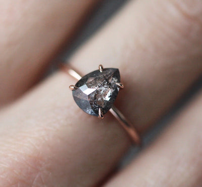 Solitaire Pear Salt And Pepper Diamond Engagement Ring