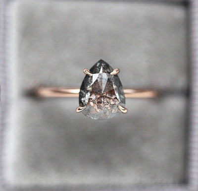 Solitaire Pear Salt And Pepper Diamond Engagement Ring