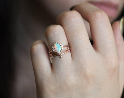 White Marquise-Cut Opal Cluster Ring with Decorative Complementary Ring