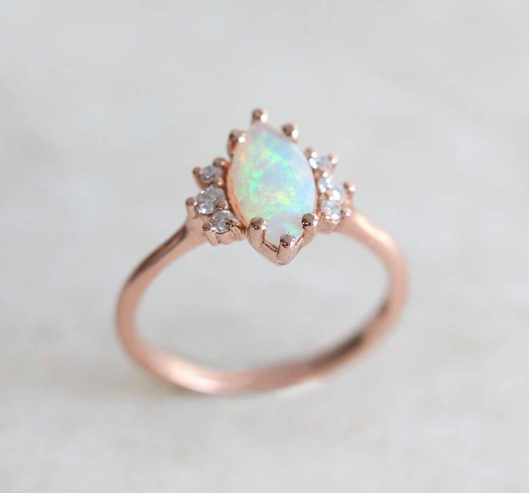 White Marquise-Cut Opal Cluster Ring