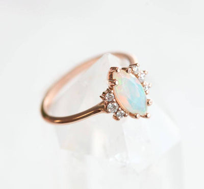 White Marquise-Cut Opal Cluster Ring