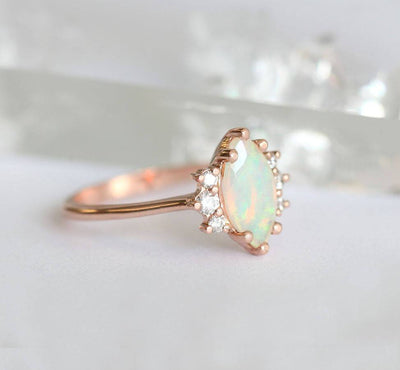 White Marquise-Cut Opal Cluster Ring