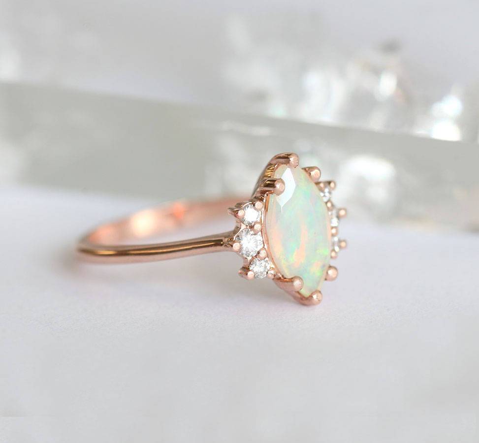 White Marquise-Cut Opal Cluster Ring