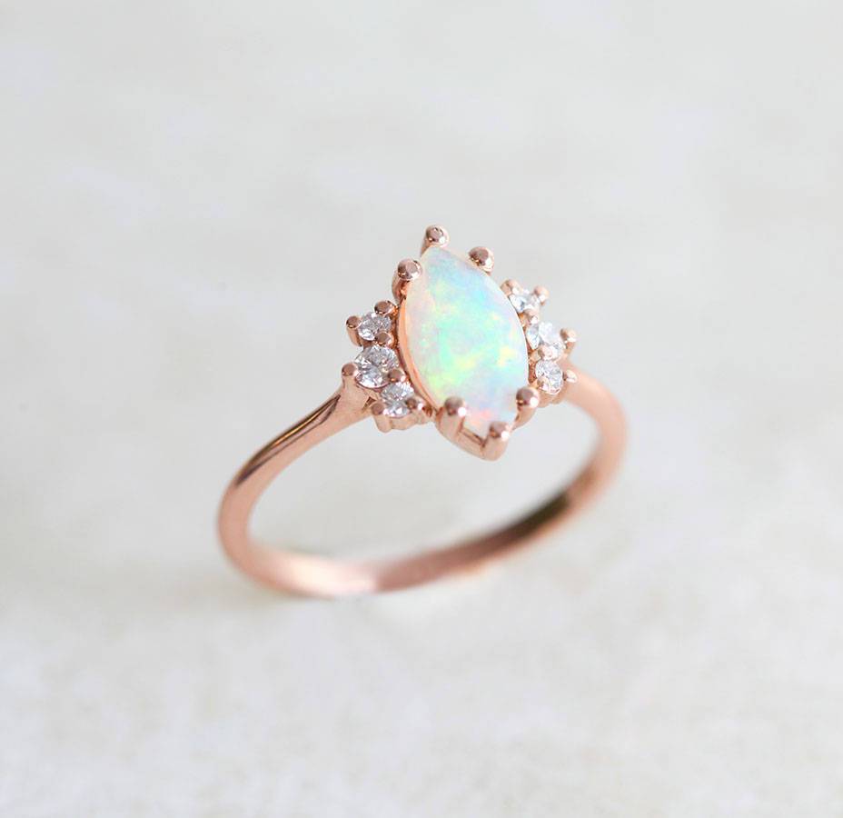 White Marquise-Cut Opal Cluster Ring